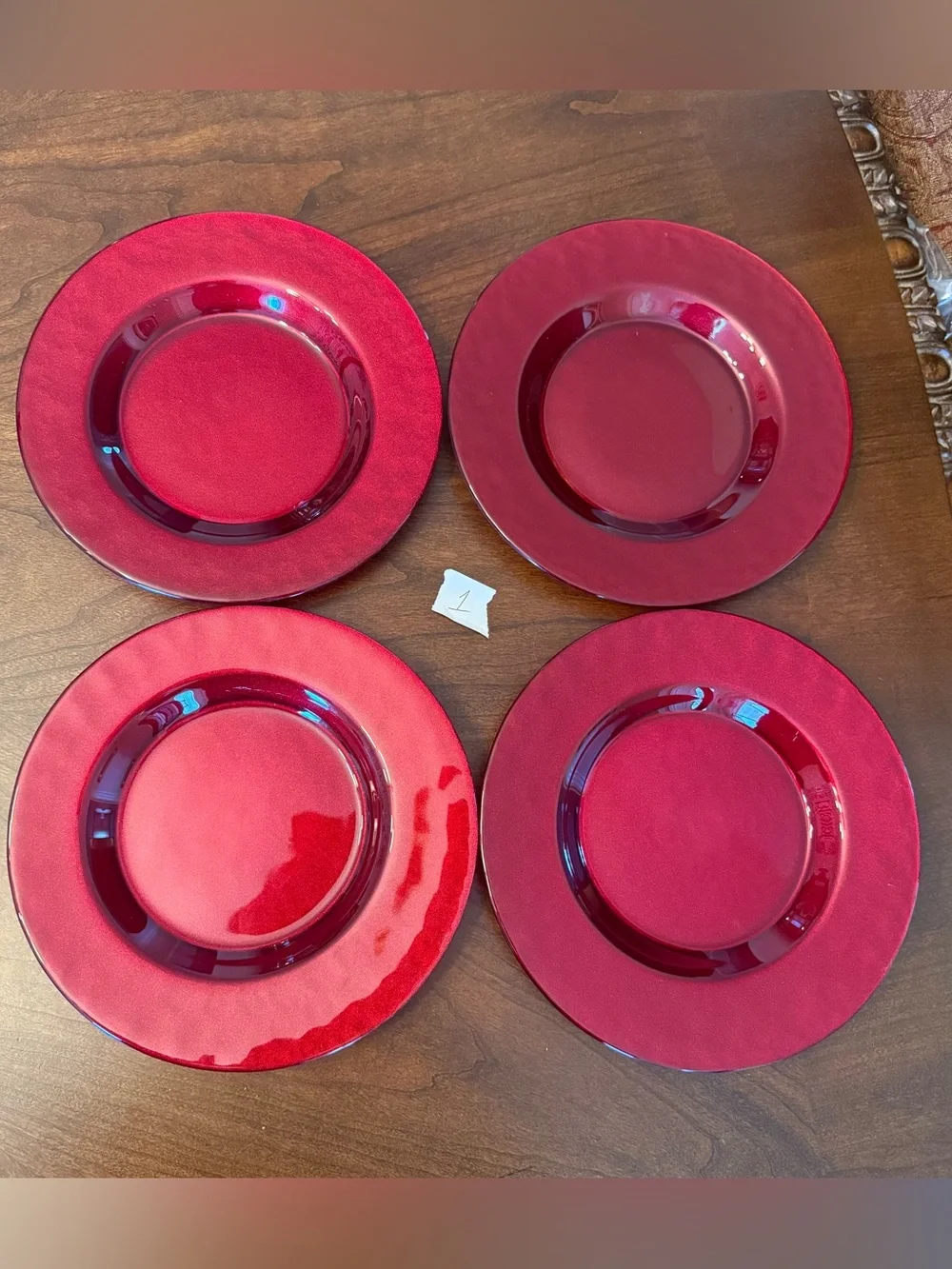Set of 4 Vintage Pier 1 Imports Ruby Red 8.25” Glass Salad / Dessert Plates - #1